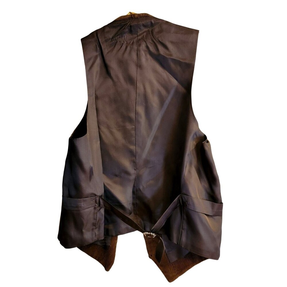 Vtg Unisex Brown Corduroy Vest With Pockets & Adjustable Back Strap - Picture 2 of 16